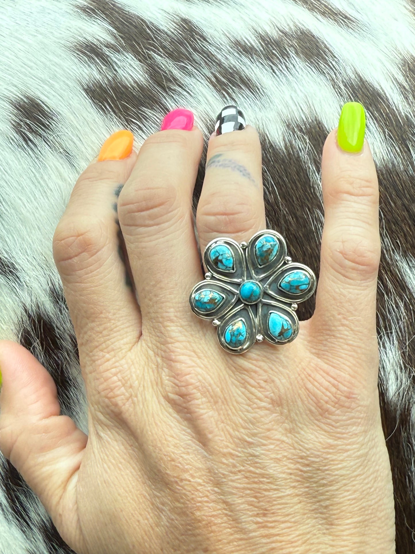 Desert Bloom: Sterling Silver & Turquoise Flower Statement Ring