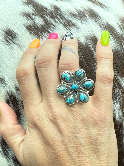 Desert Bloom: Sterling Silver & Turquoise Flower Statement Ring