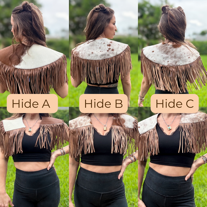 South Meets West Cowhide Fringe Capelet | Hair-On Cowhide Leather Western Shawl