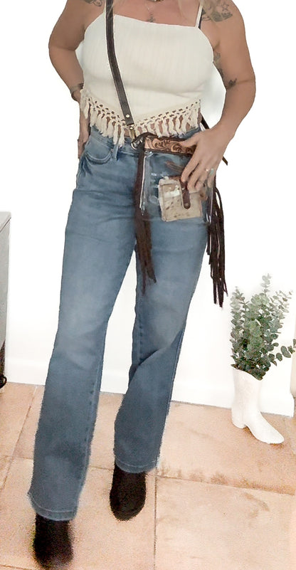 Clear / Tooled Leather Fringe Event Purse