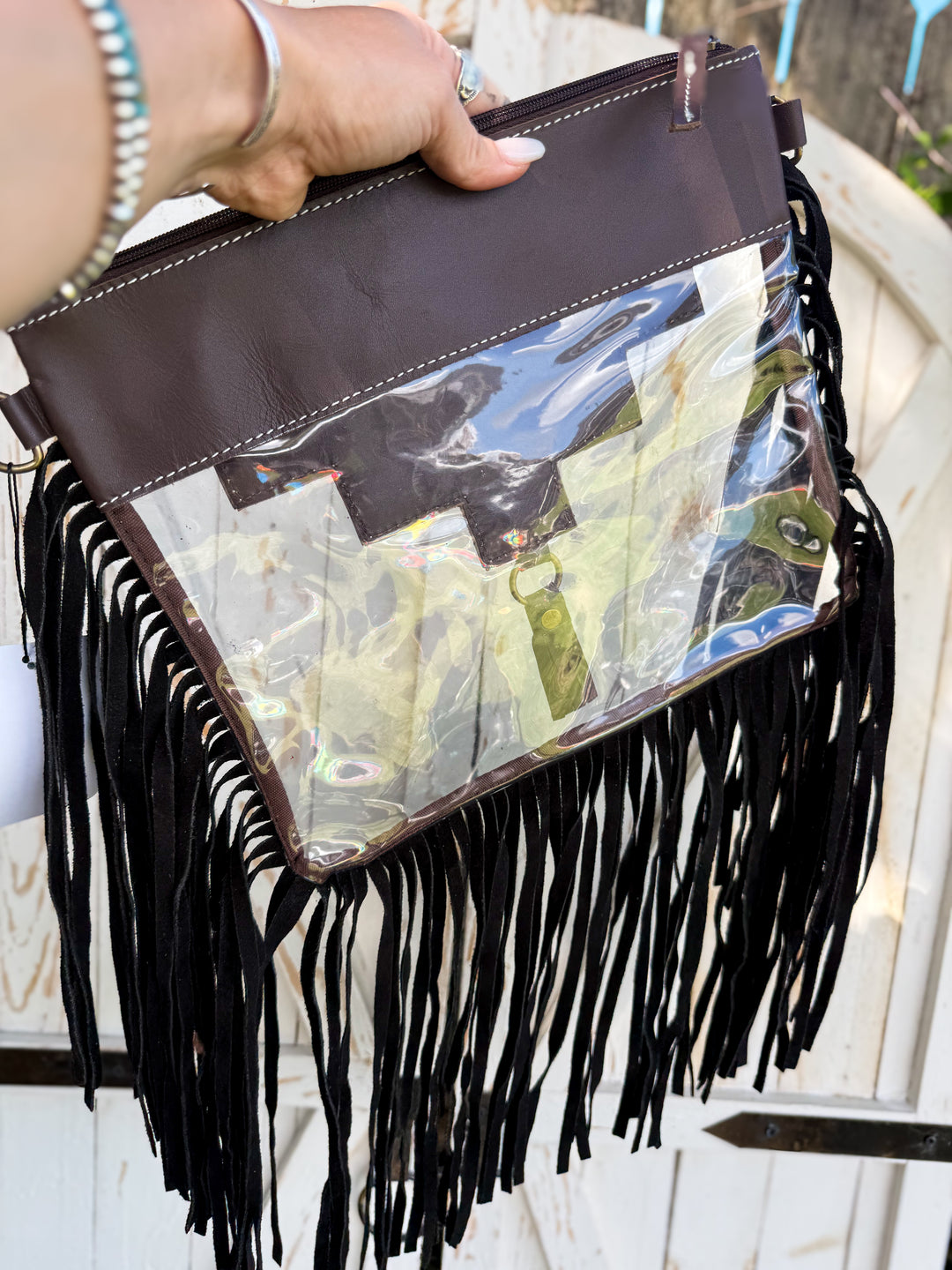 Royal Flush Clear Stadium Crossbody | Tooled Leather Fringe Stadium Bag