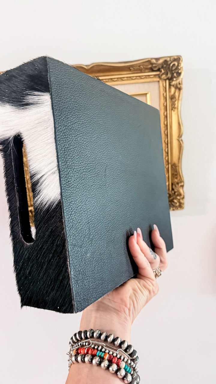 Black & White Cowhide Leather Display Tray | Western Home Décor
