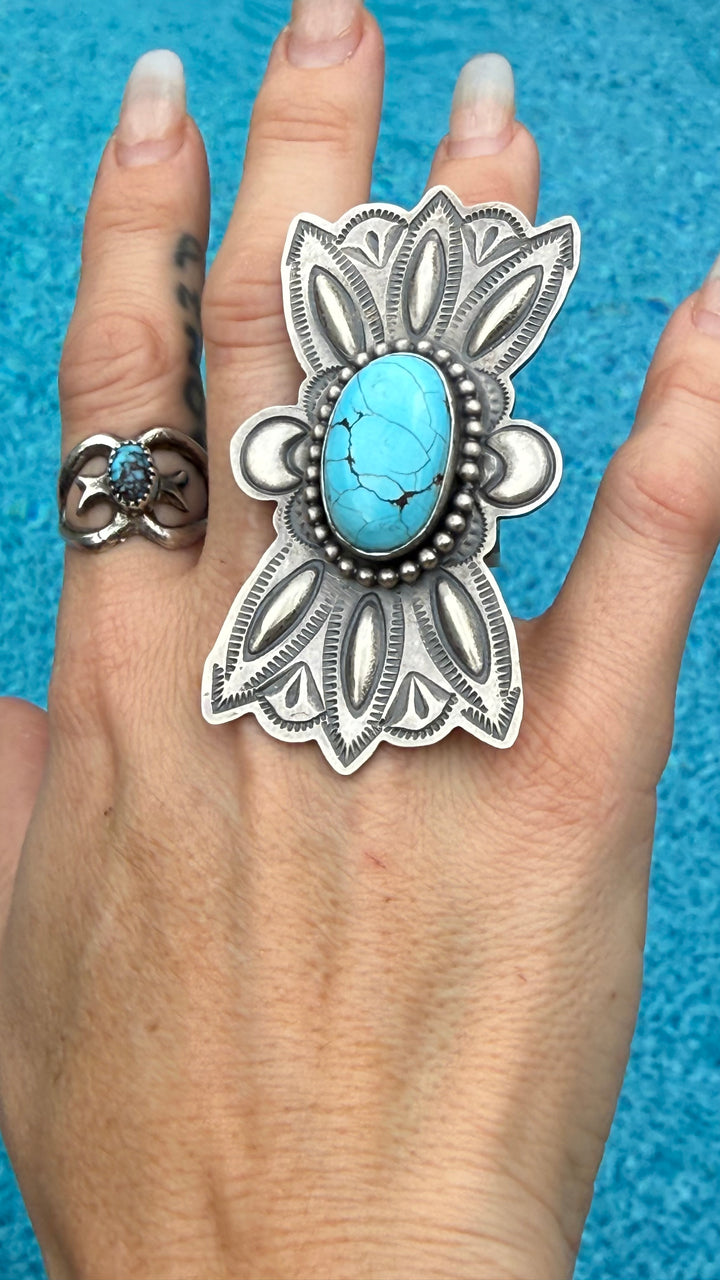 Boyd Ashley Navajo Golden Hills Turquoise Statement Ring | Sterling Silver | Signed BJA | Handmade