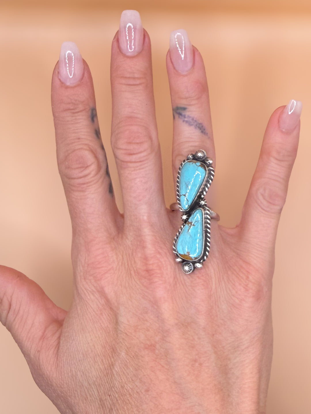 Navajo Handmade Mine #8 Turquoise Ring by Eugene Belone | Sterling Silver Adjustable Statement Ring