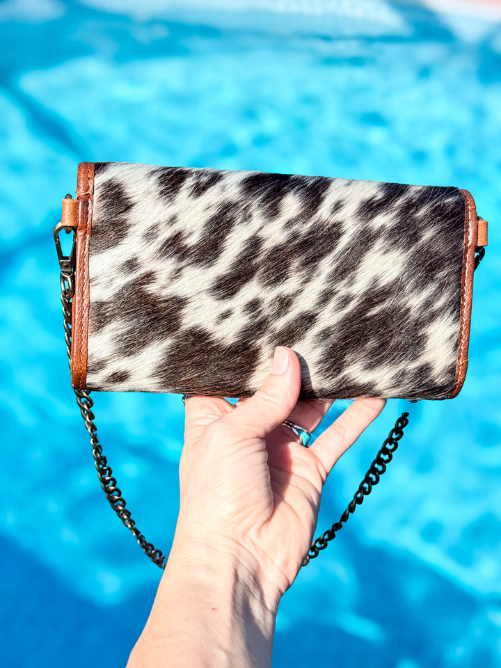 Cowhide Wallet Clutch with Chain Strap