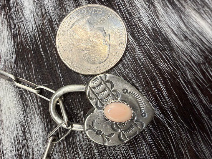 Navajo Sterling Silver Lock Necklace Charm Pendants | Turquoise or Pink Conch