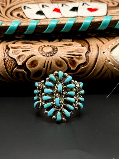 Zuni Petit Point Turquoise Cluster Statement Ring - Size 8