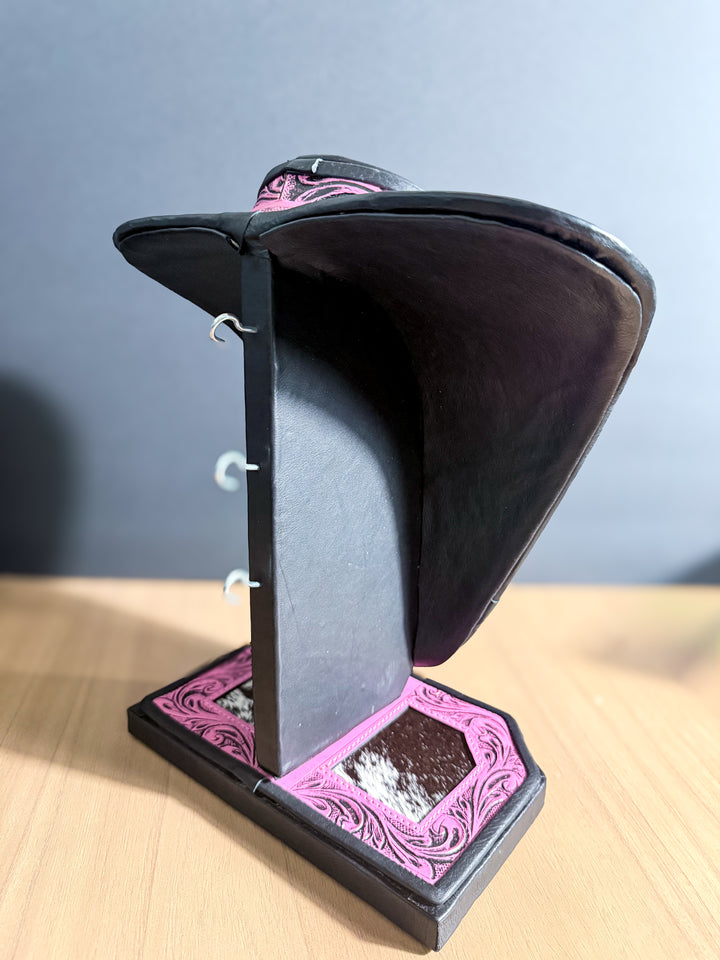 Cowhide Necklace Display Bust | Tooled Leather Jewelry Stand