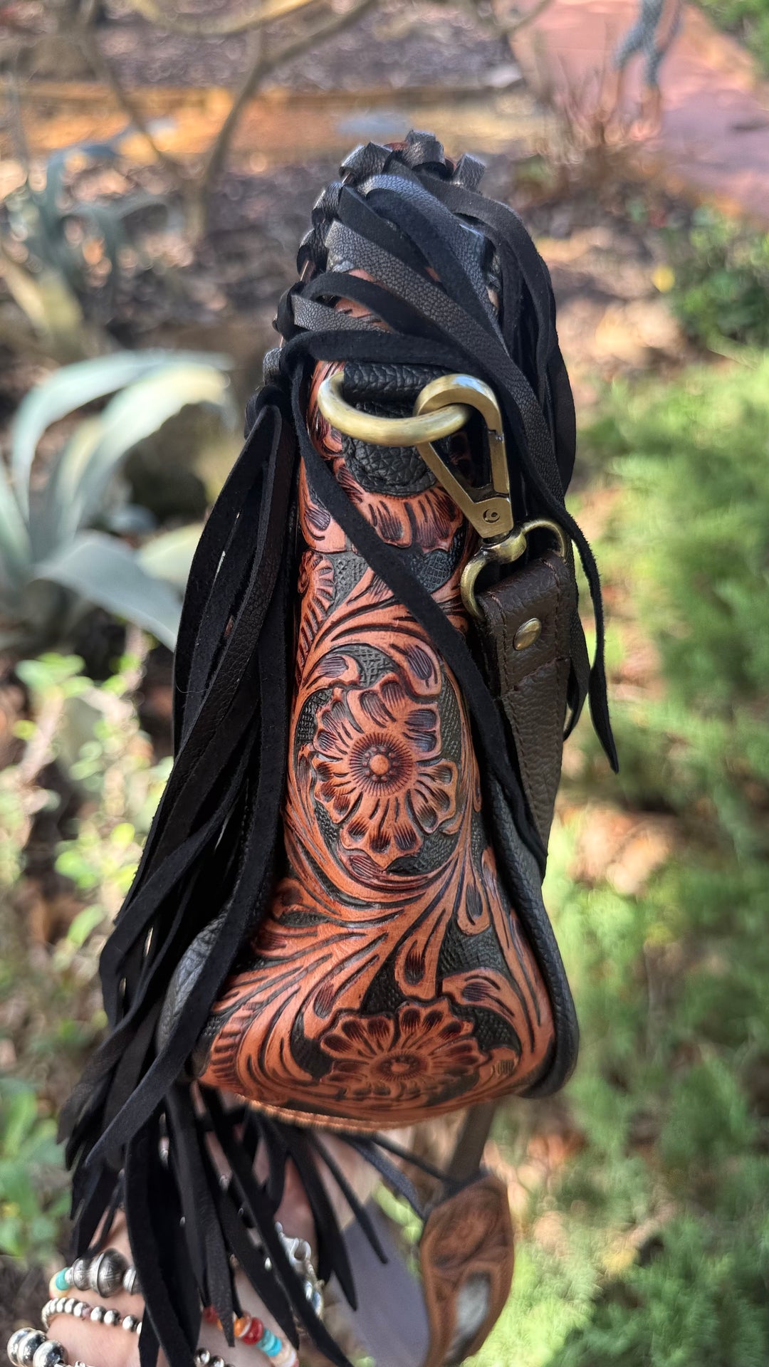 The Midnight Drifter | Cowhide & Tooled Leather Fringe Crossbody Bag