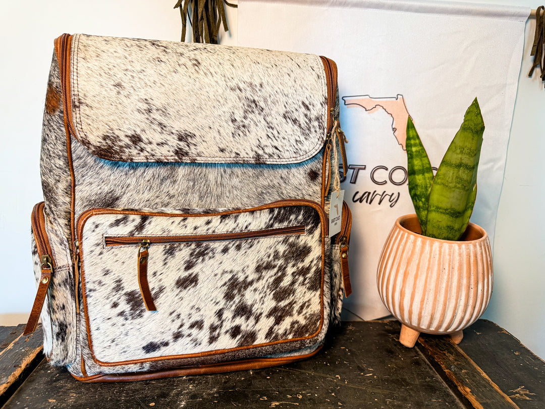 Hair on Cowhide and Leather Backpack Large Capacity