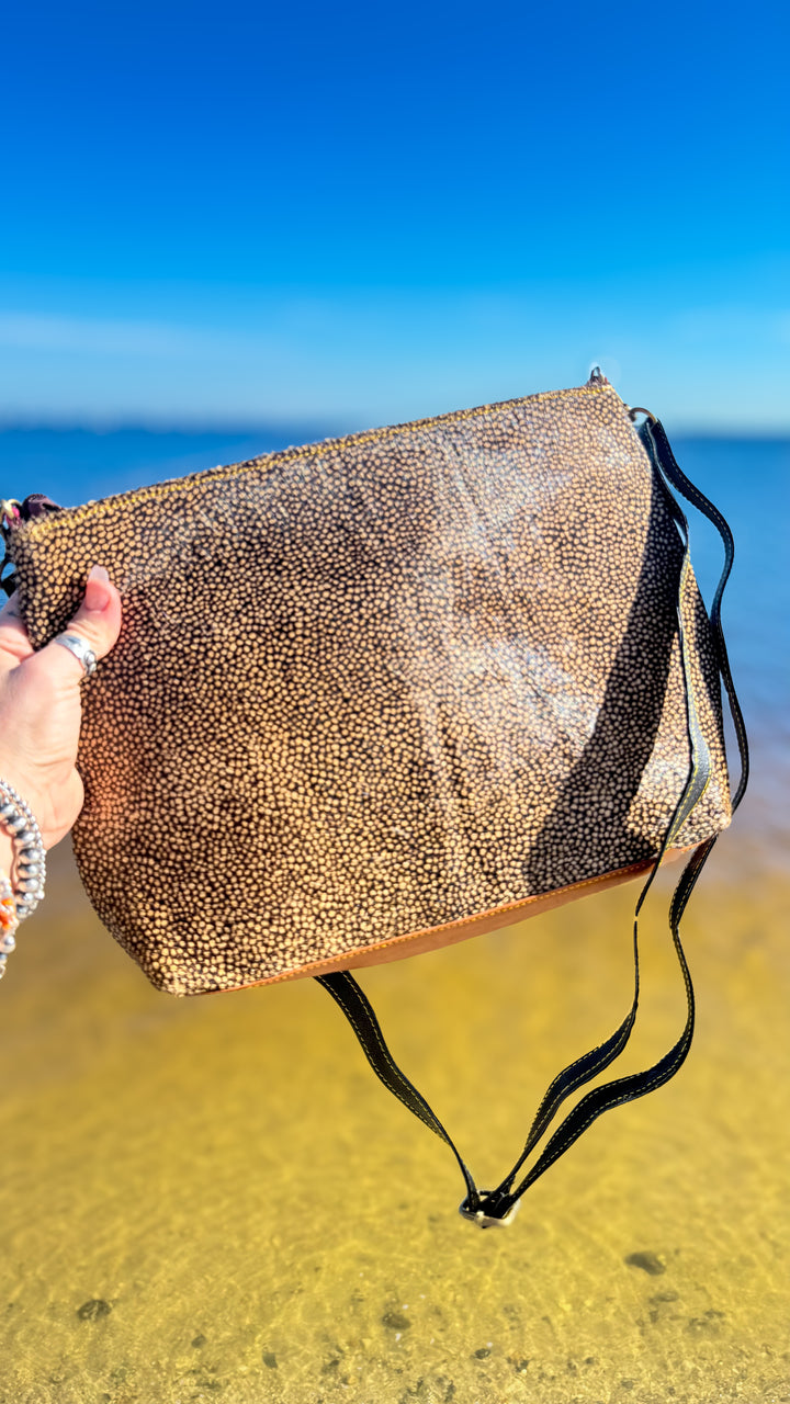 Palm Beach Rodeo printed cowhide crossbody bag with adjustable leather strap