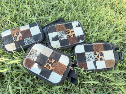 Western Concealed Carry Chest Bag in Cowhide Checkered pattern with Hook and Loop panel and Holster 