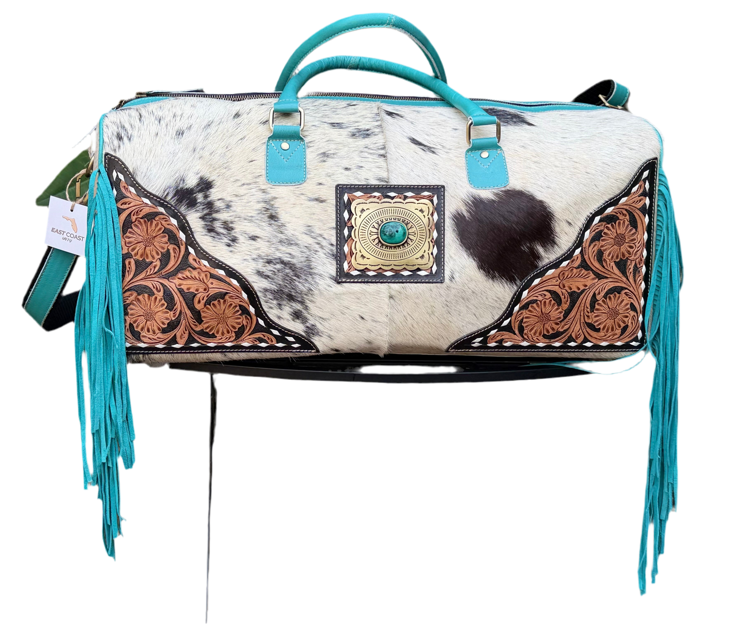 Terminal to Trail : Turquoise Leather & Cowhide Duffel Bag
