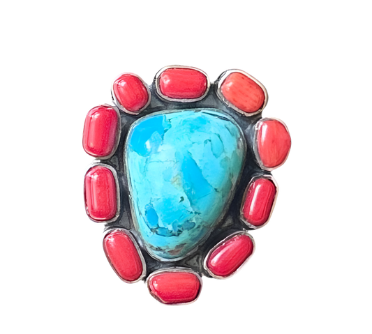 Coral Corral Ring – Mojave Turquoise & Red Coral | Size 10