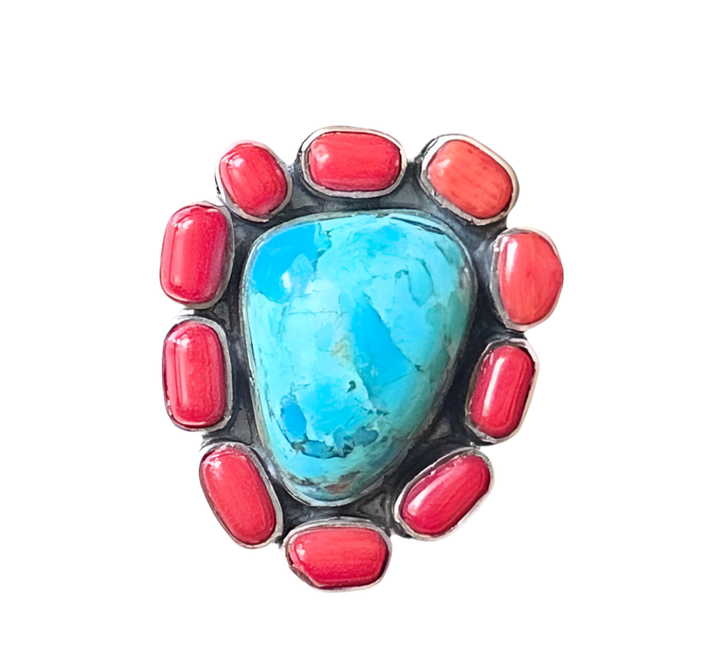 Coral Corral Ring – Mojave Turquoise & Red Coral | Size 10