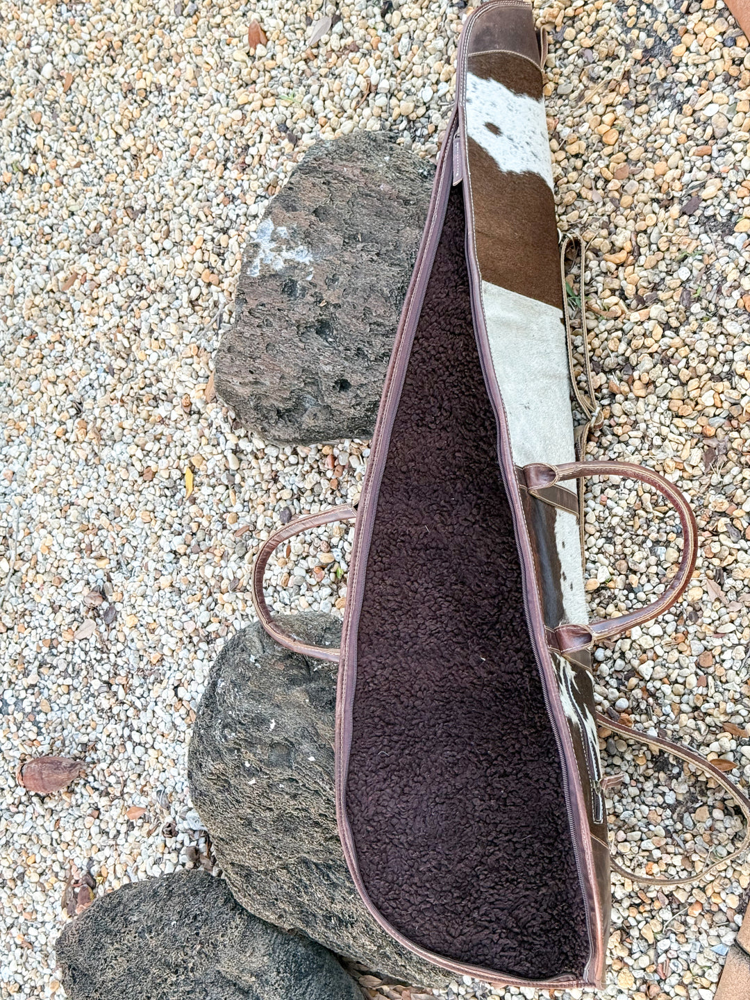 Shotgun Rider | Custom Hair on Cowhide and Dark Brown Leather Padded Protective Western Rifle Case with Strap and Handles