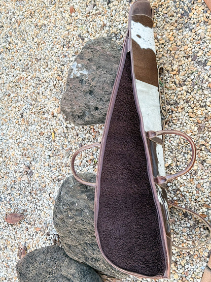 Custom Cowhide and Brown Leather Padded Protective Rifle Case with Strap