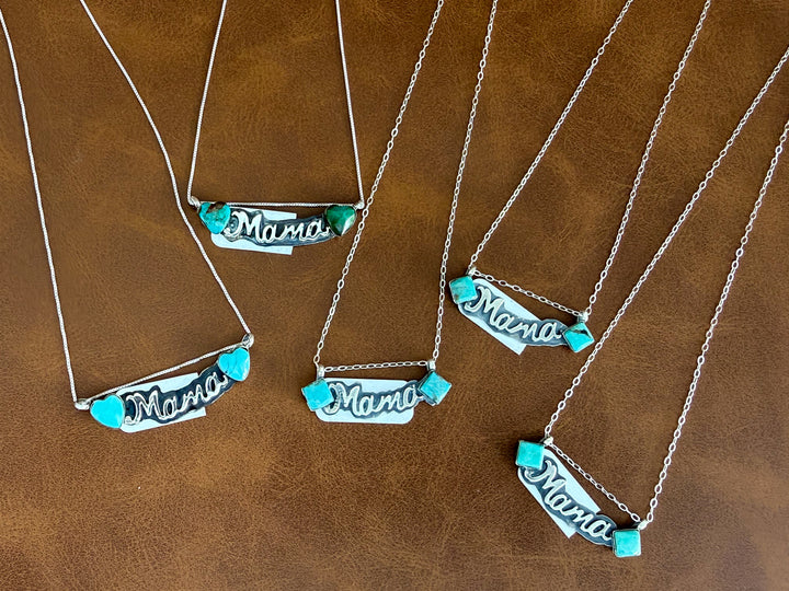 Navajo Handmade Sterling Silver Kingman Turquoise Mama Necklace | Signed by Charlene Yazzie | Choose Your Style