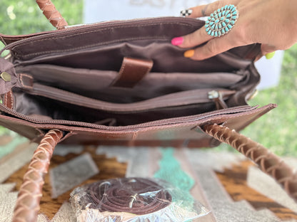 Family Tradition : in Brown Leather - Tooled Leather & Cowhide Concealed Carry Tote