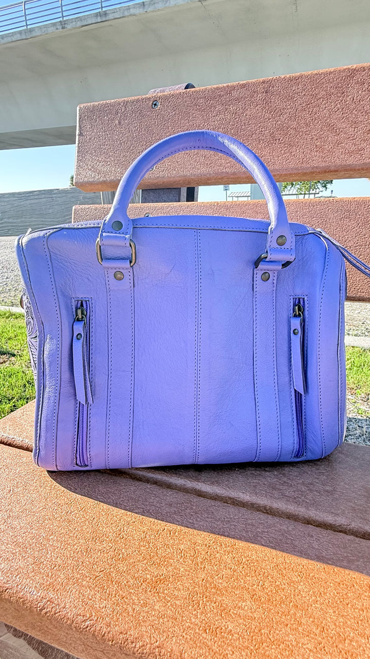The Lavender Outlaw | Tooled Leather & Cowhide Concealed Carry Purse