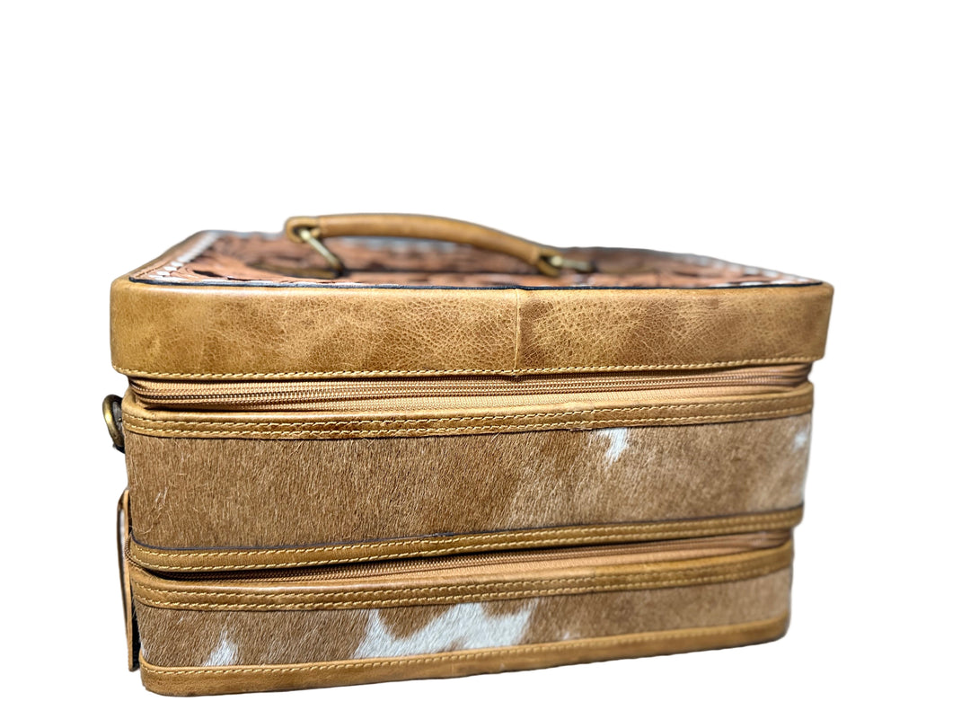 Handmade tan leather and hair on cowhide jewelry Box Large