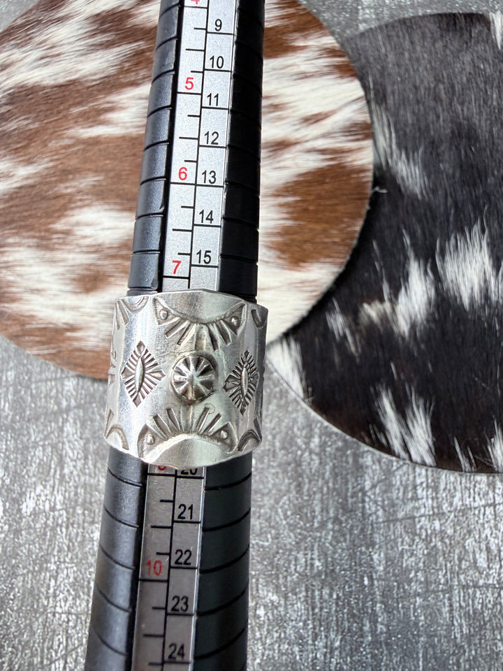 Navajo Handmade Sterling Silver Stamped Cigar Band Ring | Size 7.5 Wide Native American Ring