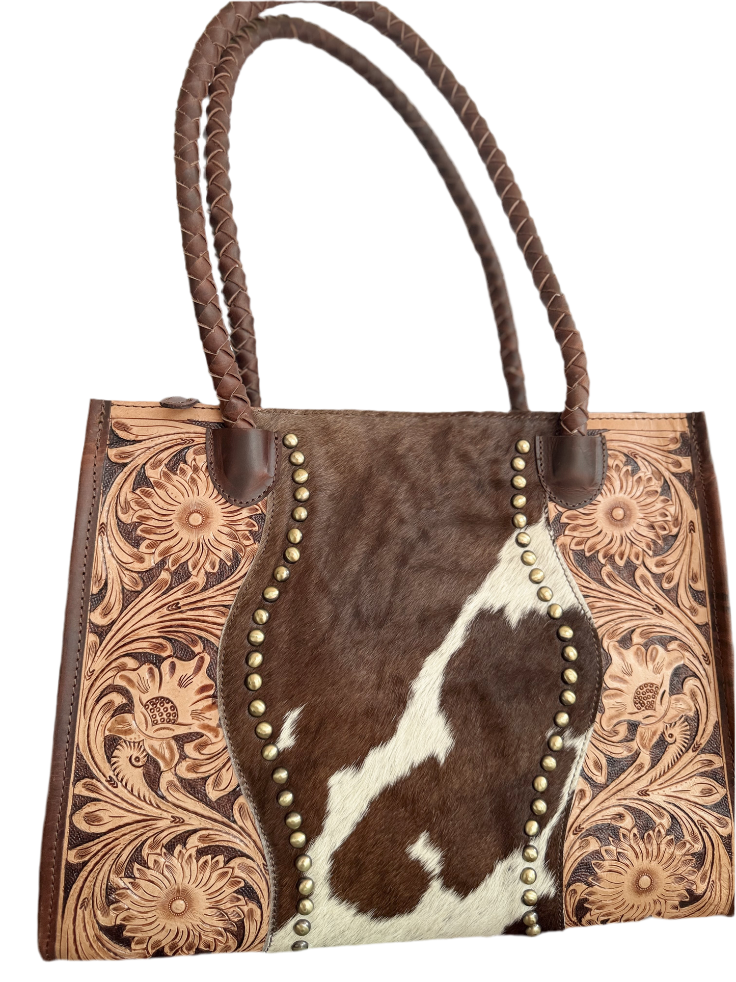 Family Tradition : in Brown Leather - Tooled Leather & Cowhide Concealed Carry Tote
