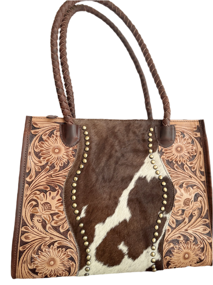 Family Tradition : in Brown Leather - Tooled Leather & Cowhide Concealed Carry Tote