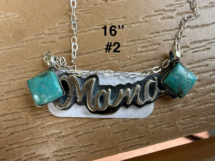 Navajo Handmade Sterling Silver Kingman Turquoise Mama Necklace | Signed by Charlene Yazzie | Choose Your Style