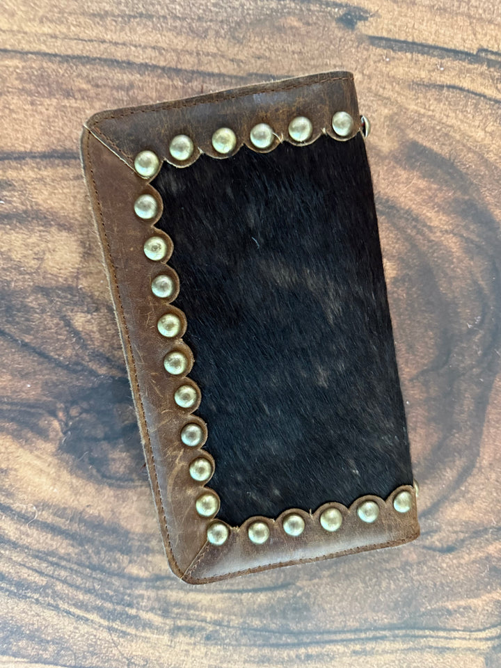 Rugged studded cowhide wallet black
