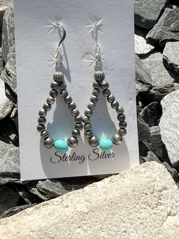 Sleeping Beauty Turquoise and Sterling Silver Desert Pearl Drop Earrings