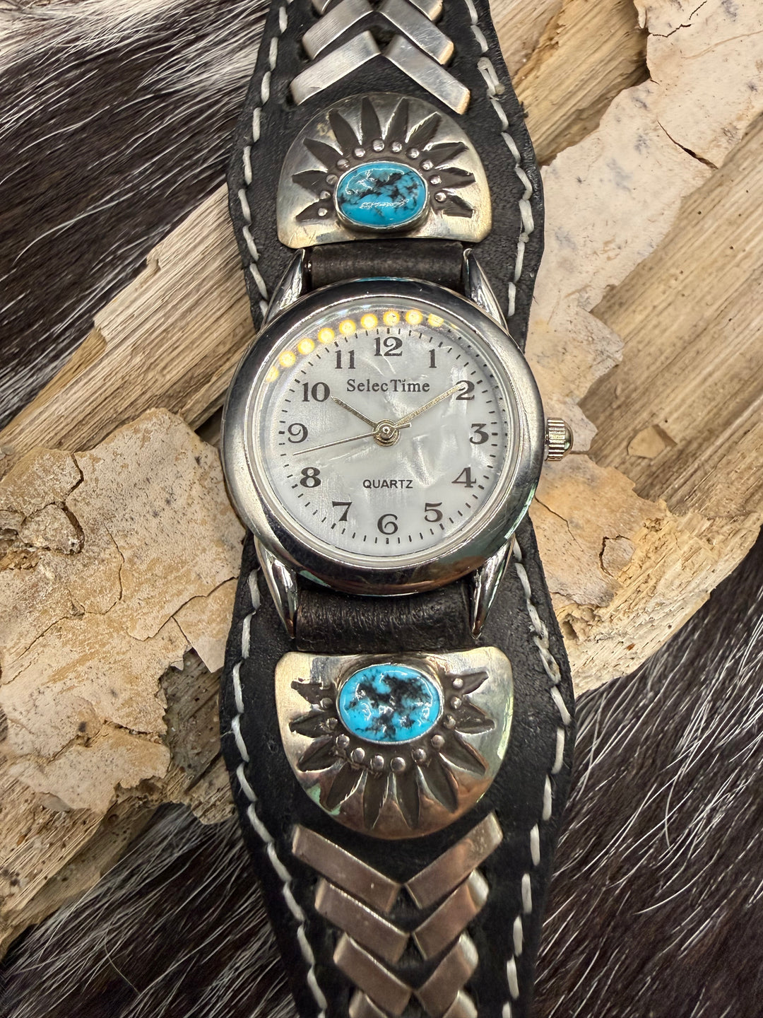 Navajo Kingman Turquoise Sterling Silver & Leather Cuff Watch