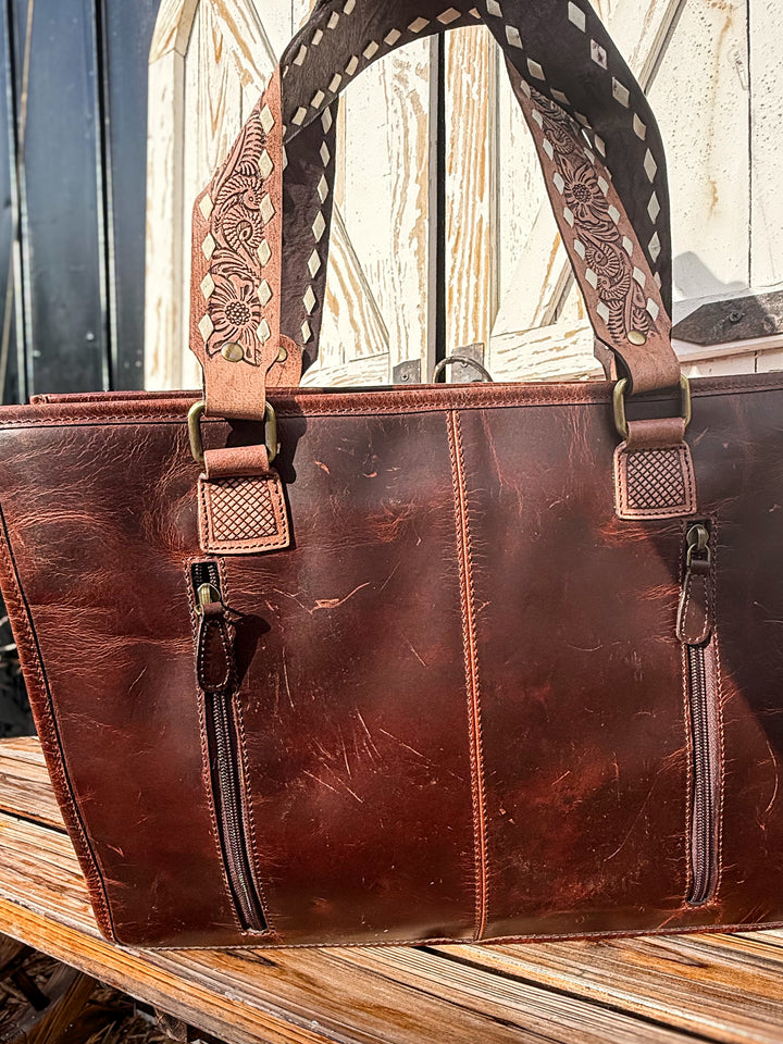 The Pink Pony Express Concealed Carry Work Tote – Full Grain Leather Western Laptop Bag