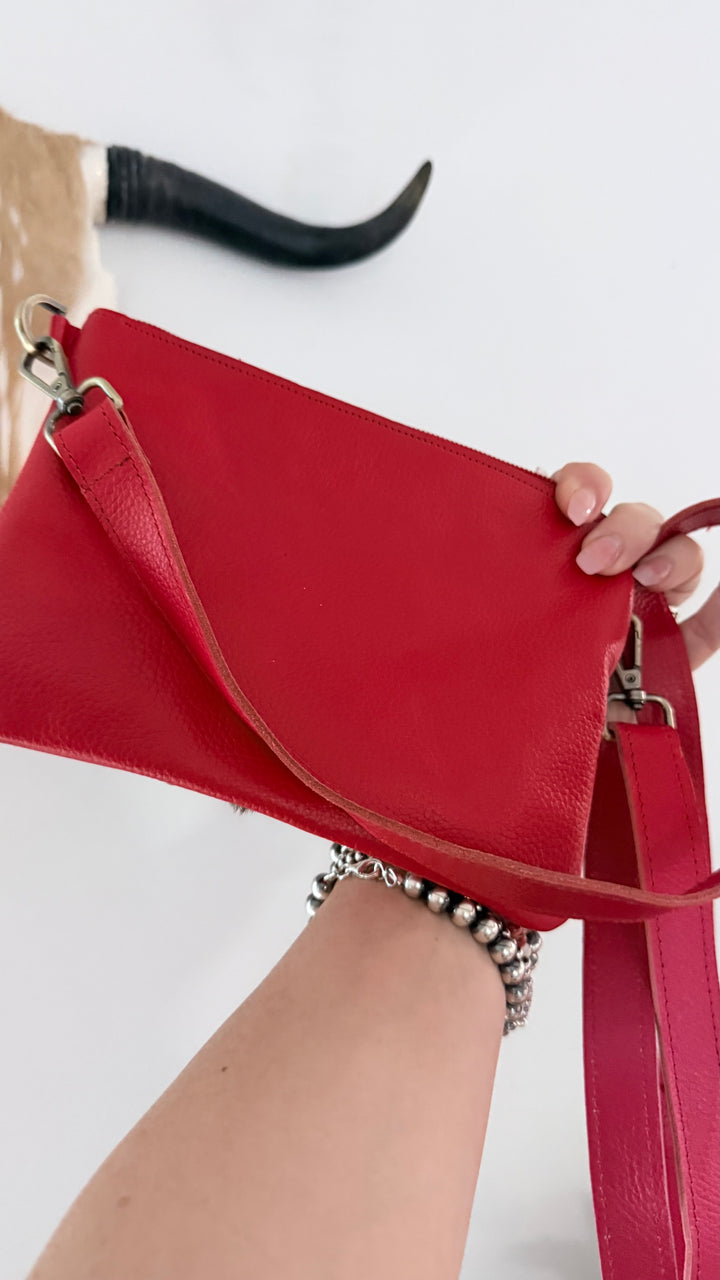 The Fireball Mini | Red Leather & Cowhide Studded Crossbody Purse