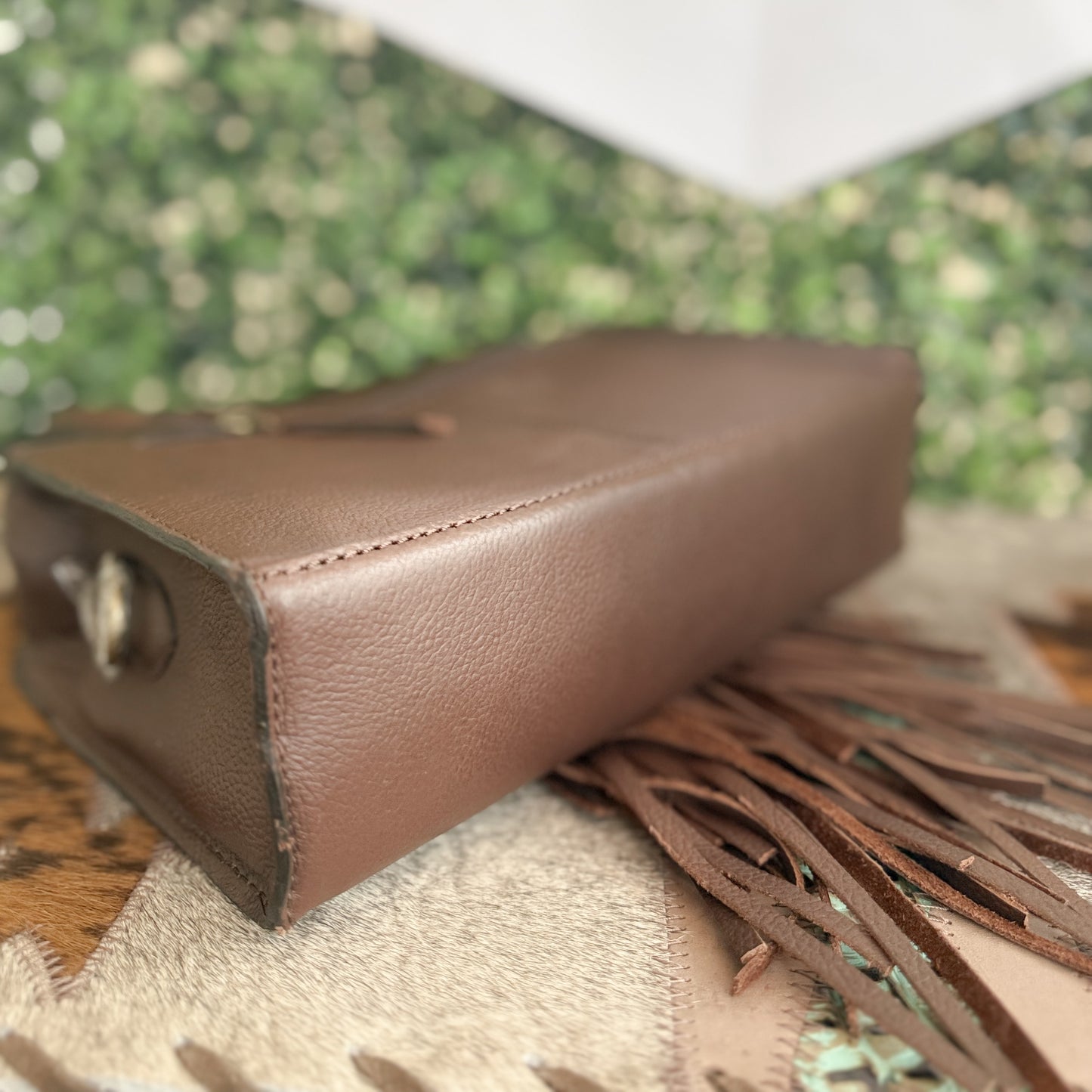 Little Wildflower : Hand Tooled Leather Cowhide and Fringe Mini Western Purse with Handles and Detachable Crossbody Strap