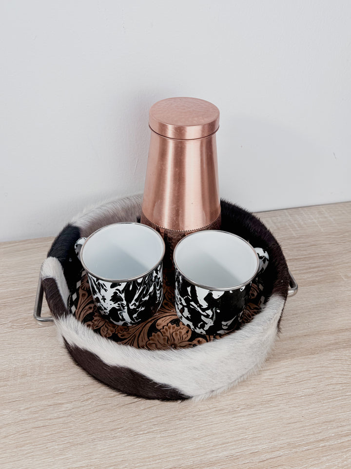 Cowhide & Tooled Leather Round Display Tray