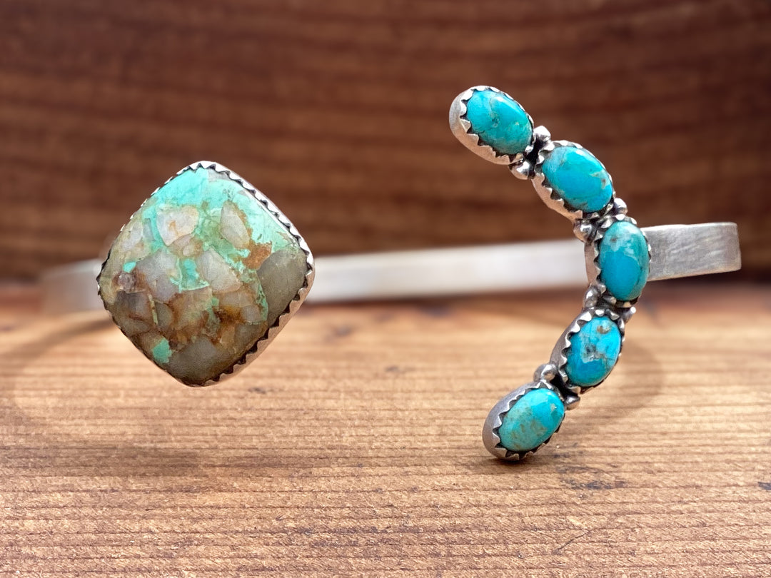 sterling silver cuff bracelet with royston kingman composite turquoise adjustable western bracelet
