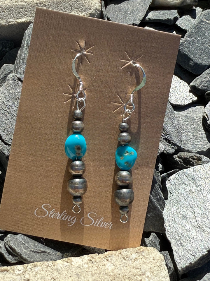 Sterling Silver Desert Pearl Dangle Drop Earrings with Turquoise