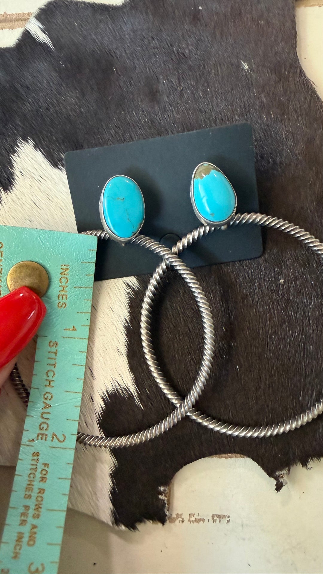 Verley Betone Navajo Handmade Turquoise & Sterling Silver Hoop Earrings