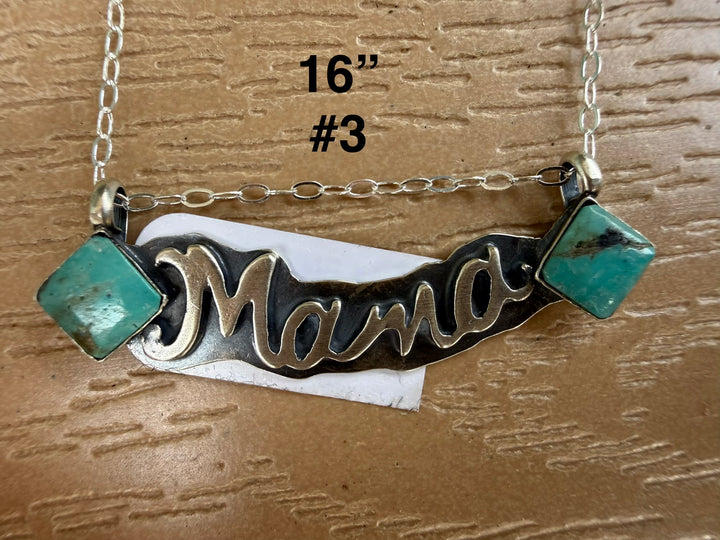 Navajo Handmade Sterling Silver Kingman Turquoise Mama Necklace | Signed by Charlene Yazzie | Choose Your Style