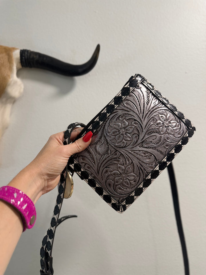 The Midnight Maverick | Hand-Tooled Leather Crossbody Clutch