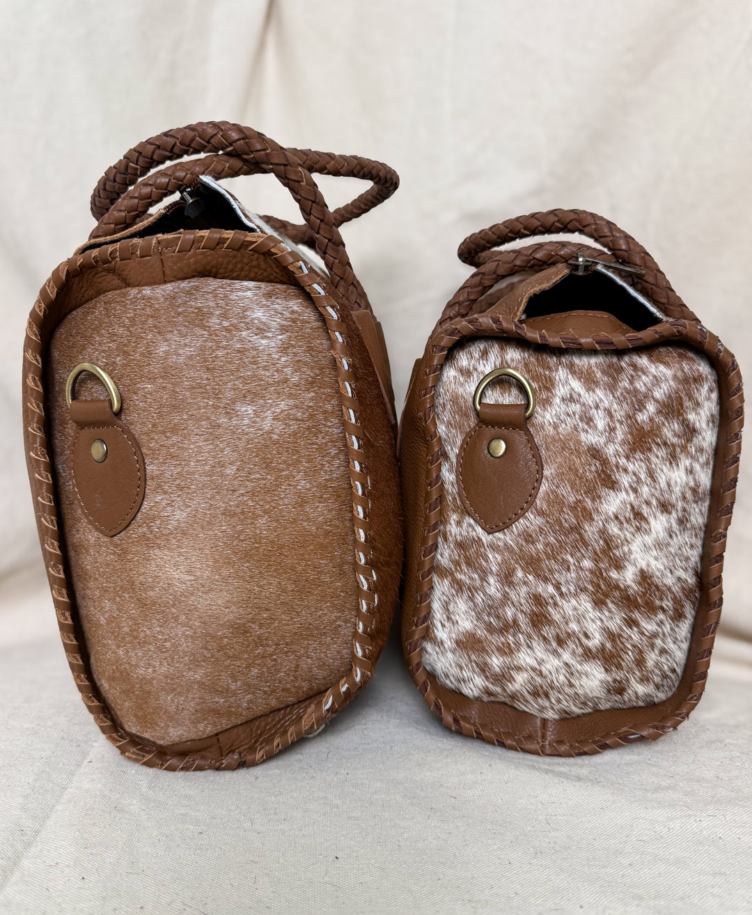 Soft & Strong™ Cowhide Satchel | Caramel & White Genuine Hair-On Hide Leather Handbag