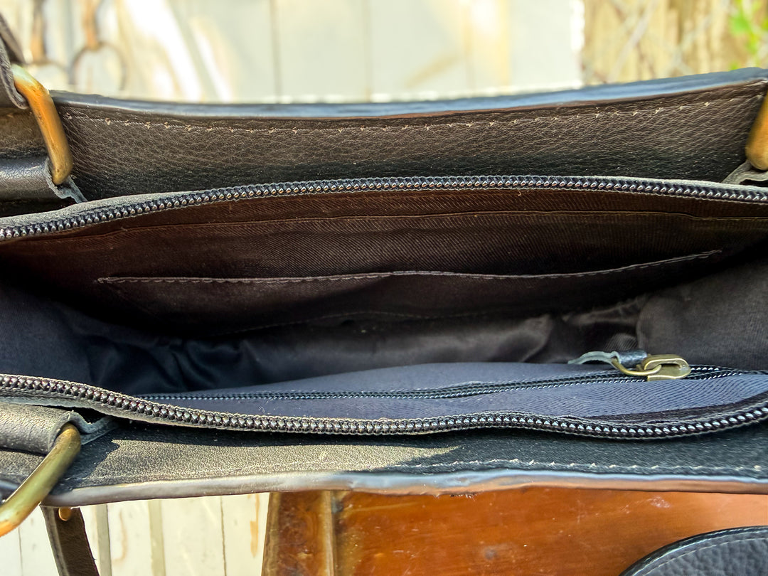 Featherlight Tooled Leather & Cowhide Crossbody Satchel