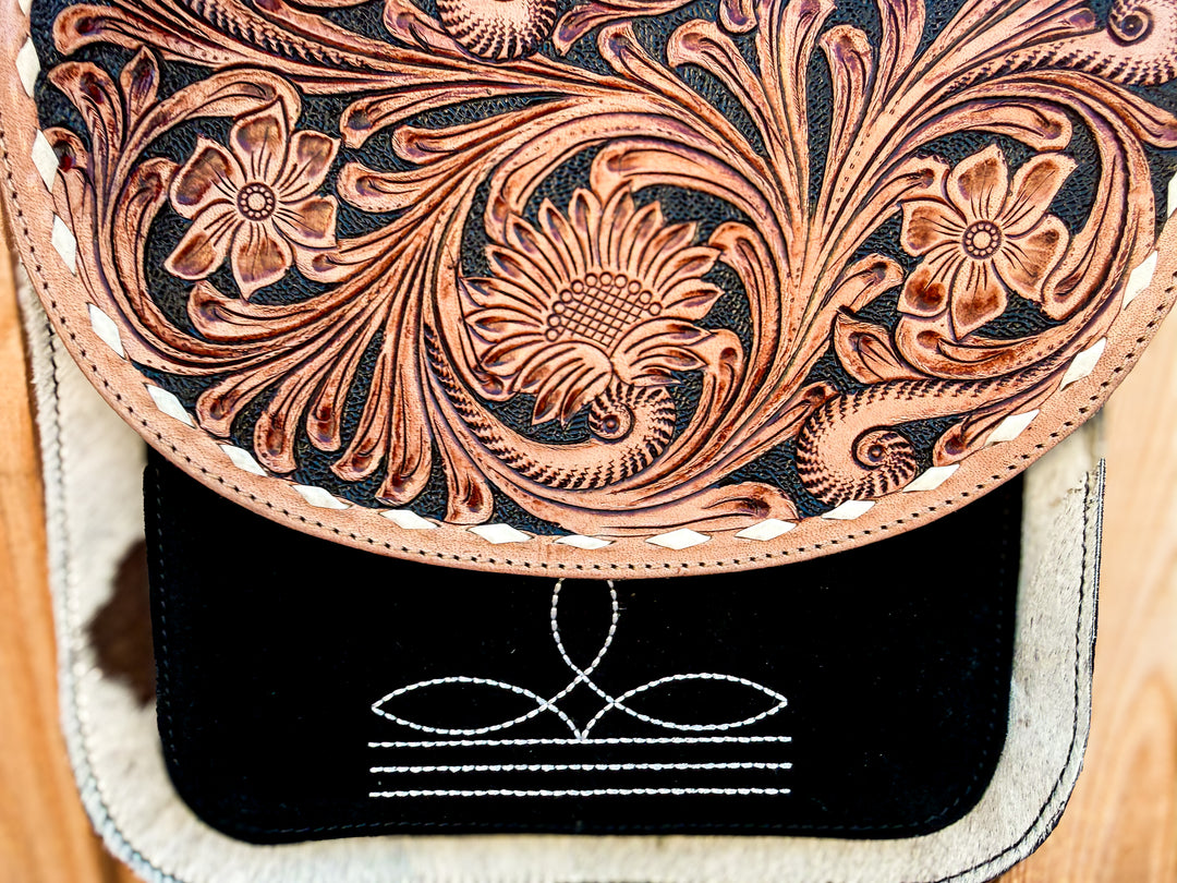 The Lee Tooled Boot Stitch Crossbody |
Genuine Leather & Hair-On Cowhide Western Purse