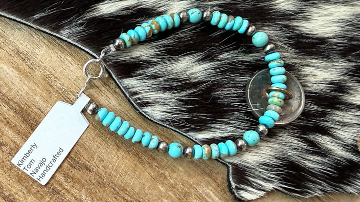 Navajo No. 8 Turquoise Buffalo Nickel Bracelet by Kimberly Tom | Sterling Silver | Handmade