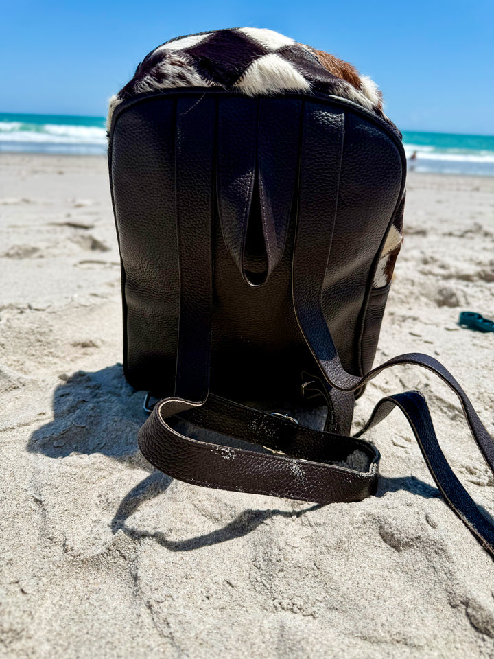 Back of the  cowhide patchwork mini backpack leather western bag