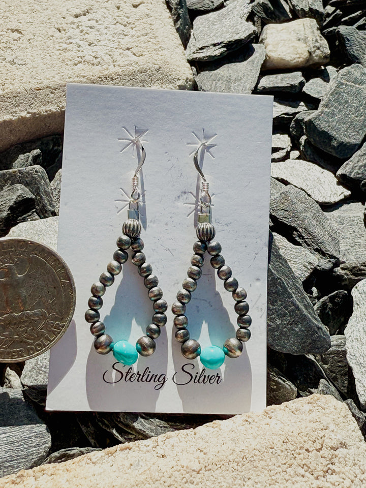 Sleeping Beauty Turquoise and Sterling Silver Desert Pearl Drop Earrings