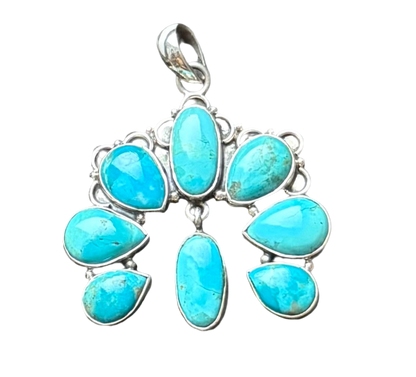 Turquoise Fan Naja Style Pendant — Southwestern Artisan Sterling Silver