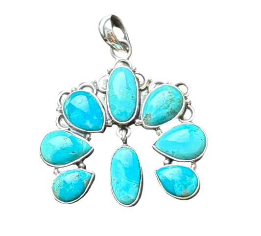 Turquoise Fan Naja Style Pendant — Southwestern Artisan Sterling Silver