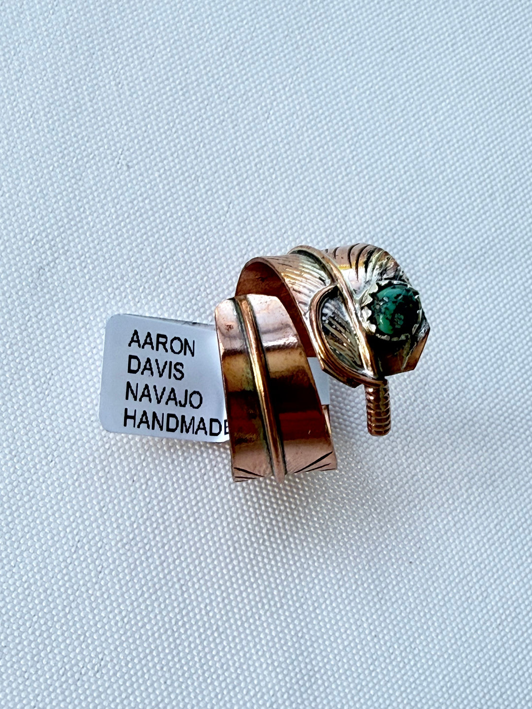 Aaron Davis Navajo Handmade Turquoise & Copper Feather Bypass Ring